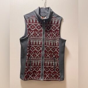 Ruff Hewn Nordic/Scandi Design Cozy Fleece/Knit Full Zip Vest, XL, Red & Gray